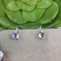 14k white gold Moonstone & diamond lever back earrings