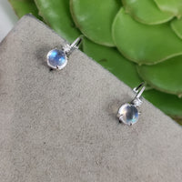 14k white gold Moonstone & diamond lever back earrings