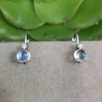 14k white gold Moonstone & diamond lever back earrings