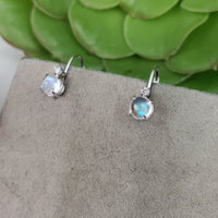 14k white gold Moonstone & diamond lever back earrings