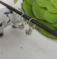 14k white gold Moonstone & diamond lever back earrings