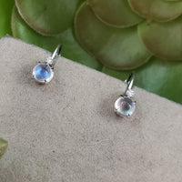 14k white gold Moonstone & diamond lever back earrings