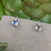 14k white gold Moonstone & diamond lever back earrings