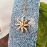 10k gold Victorian mine cut diamond & seed pearl starburst necklace pendant lavaliere pin