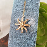 10k gold Victorian mine cut diamond & seed pearl starburst necklace pendant lavaliere pin