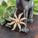 10k gold Victorian mine cut diamond & seed pearl starburst necklace pendant lavaliere pin
