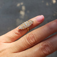 18k gold Victorian 21 old mine cut diamond navette glove shield ring