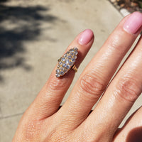 18k gold Victorian 21 old mine cut diamond navette glove shield ring