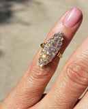 18k gold Victorian 21 old mine cut diamond navette glove shield ring