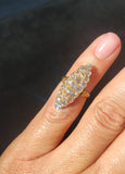 18k gold Victorian 21 old mine cut diamond navette glove shield ring