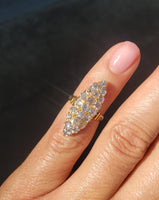 18k gold Victorian 21 old mine cut diamond navette glove shield ring