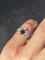 18ct gold blue sapphire & old cut diamond Edwardian crown Ring