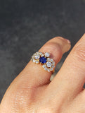 18ct gold blue sapphire & old cut diamond Edwardian crown Ring