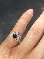 18ct gold blue sapphire & old cut diamond Edwardian crown Ring