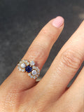 18ct gold blue sapphire & old cut diamond Edwardian crown Ring