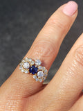 18ct gold blue sapphire & old cut diamond Edwardian crown Ring