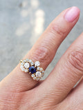 18ct gold blue sapphire & old cut diamond Edwardian crown Ring