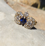 18ct gold blue sapphire & old cut diamond Edwardian crown Ring