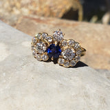 18ct gold blue sapphire & old cut diamond Edwardian crown Ring