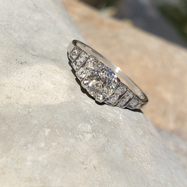 Platinum Art Deco old Mine cut Diamond estate Ring