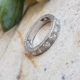 Platinum Deco engraved 12 European cut diamond estate band -apx 1.56ct tw