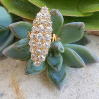 18k gold Victorian 21 old mine cut diamond navette glove shield ring