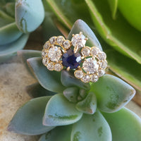 18ct gold blue sapphire & old cut diamond Edwardian crown Ring