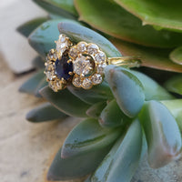 18ct gold blue sapphire & old cut diamond Edwardian crown Ring