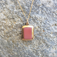 14k yellow gold estate onyx & carnelian reversible locket pendant necklace