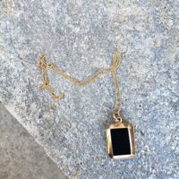 14k yellow gold estate onyx & carnelian reversible locket pendant necklace