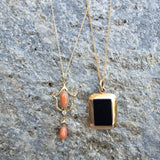 14k gold Victorian coral, diamond & pearl necklace pendant lavaliere