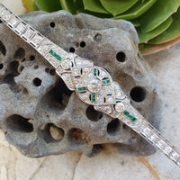 Platinum c.1920's Art Deco diamond & emerald bracelet