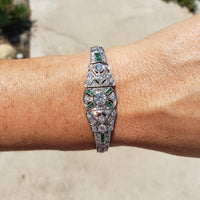 Platinum c.1920's Art Deco diamond & emerald bracelet