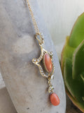 14k gold Victorian coral, diamond & pearl necklace pendant lavaliere