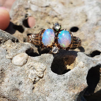 10k gold Victorian opal & rose cut diamond ring