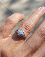 18k white gold Art Deco filigree diamond & sapphire ring