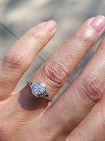 18k white gold Art Deco filigree diamond & sapphire ring