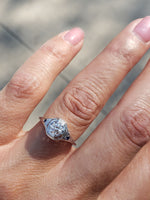 18k white gold Art Deco filigree diamond & sapphire ring