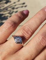 18k white gold Art Deco filigree diamond & sapphire ring