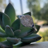 18k white gold Art Deco filigree diamond & sapphire ring