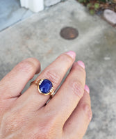 10k gold cabochon blue chalcedony Deco estate ring