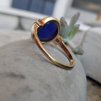 10k gold cabochon blue chalcedony Deco estate ring