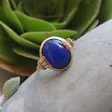 10k gold cabochon blue chalcedony Deco estate ring