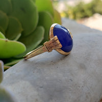 10k gold cabochon blue chalcedony Deco estate ring