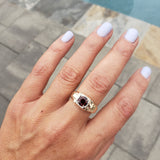 14k gold two tone Garnet estate solitaire DECO Ring - apx 1ct