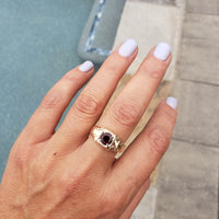 14k gold two tone Garnet estate solitaire DECO Ring - apx 1ct
