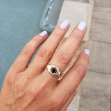 14k gold two tone Garnet estate solitaire DECO Ring - apx 1ct