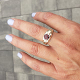 14k gold two tone Garnet estate solitaire DECO Ring - apx 1ct