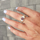 14k gold two tone Garnet estate solitaire DECO Ring - apx 1ct