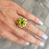 18k gold Peridot floral estate cocktail Ring